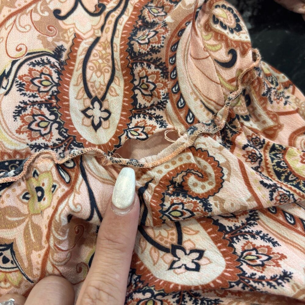 Anthropologie Cady Mock Neck Dress Puff Sleeves Paisley Peach Boho Size Plus 1X - Picture 7 of 10
